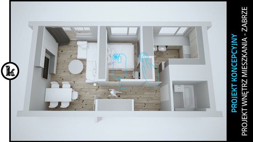 Projekt koncepcyjny wnętrz mieszkania w Zabrzu KMZ45