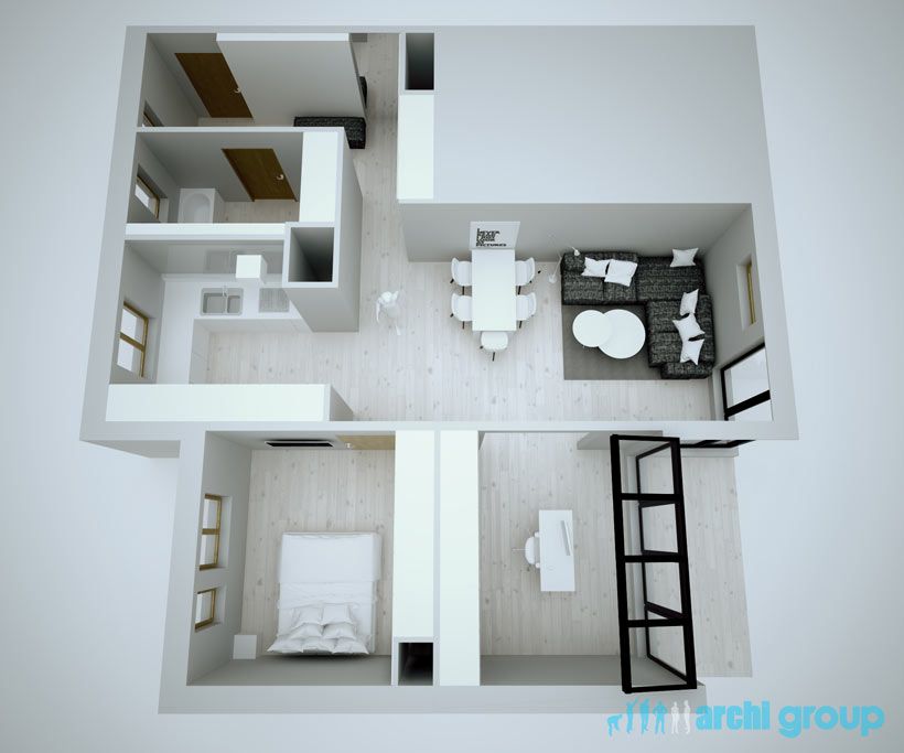 Projekt koncepcyjny wnętrz mieszkania w Katowicach KNK70-3c
