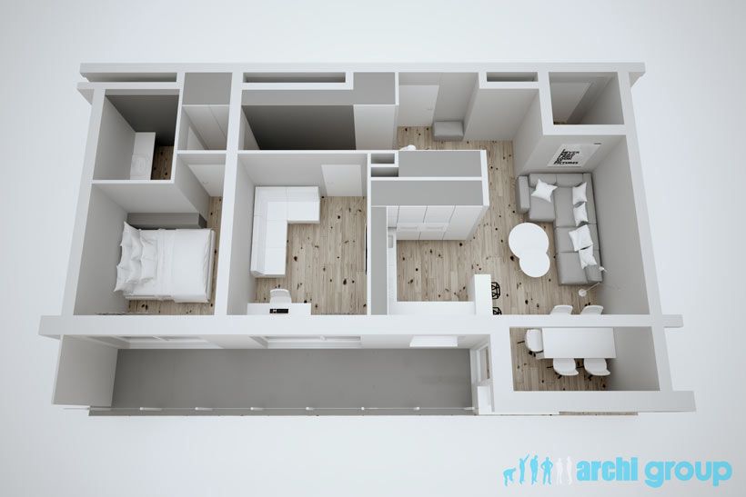 Projekt koncepcyjny wnętrz mieszkania w Katowicach KMK70-2a