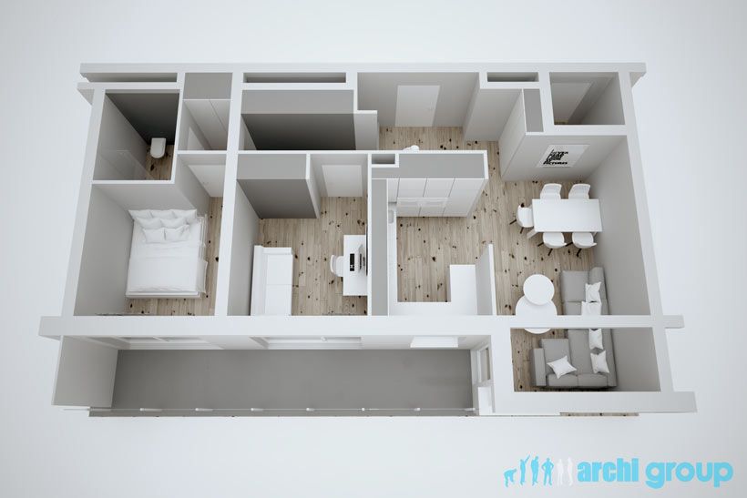 Projekt koncepcyjny wnętrz mieszkania w Katowicach KMK70-2b